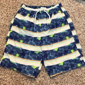 Flapdoodles Blue and Green Leaf Print Swim Trunks